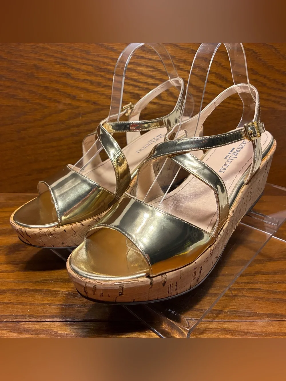 Gastone Lucioli ITALY MADE Metallic Gold Cork PlatformWedge Sandals EU 41 US 10